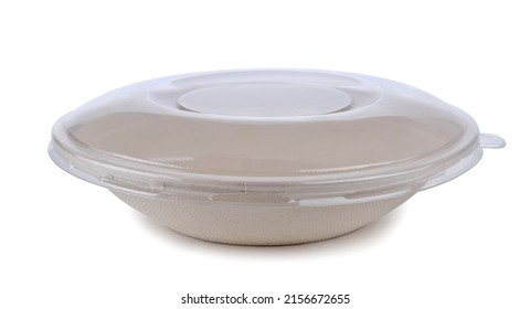 Empty Paper Bowl Isolated On White. Container For Food