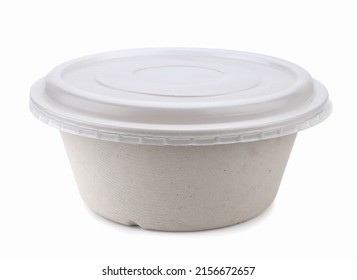 Empty Paper Bowl Isolated On White. Container For Food