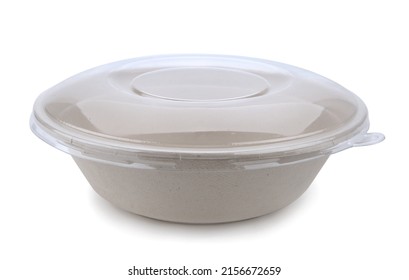 Empty Paper Bowl Isolated On White. Container For Food