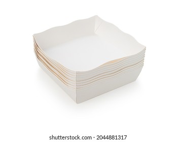 Empty Paper Bowl Or Plate On Isolated White Background