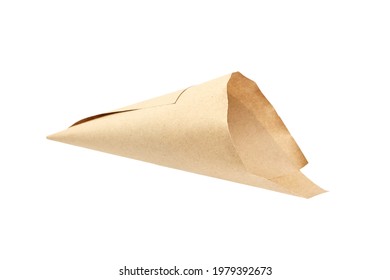 Empty paper cone isolated on white background. Single cornet