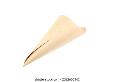 Empty Paper Cone Isolated On White Background. Single Cornet