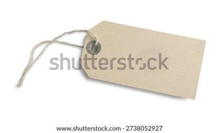 Empty paper hang tag with string isolated on white background