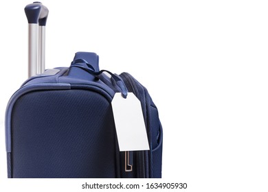 Empty Paper Luggage Label On Blue Suitcase Close-up