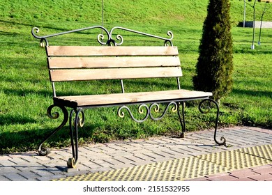 Empty Park Bench In Spring Morning