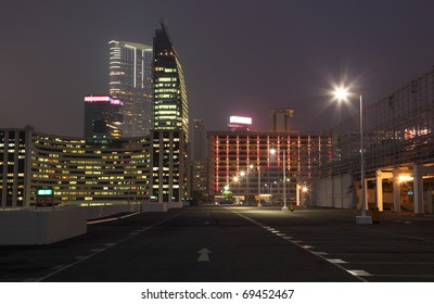 Empty Parking Lot In The City At Night, Hong Kong