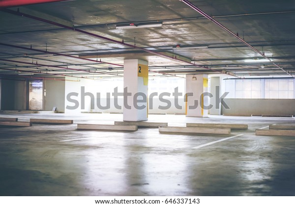 Empty Parking Garage Interior Industrial Building Stock Photo