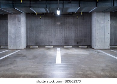 Empty Parking Garage Underground, Interior Shopping Mall At Night