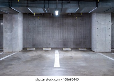 Empty Parking Garage Underground, Interior Shopping Mall At Night