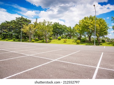 Empty Parking Lot ,Parking lane outdoor in public park 