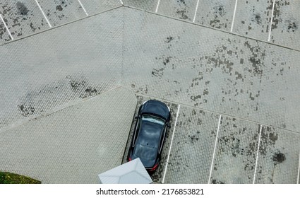 Empty Parking With One Car. Aerial View.