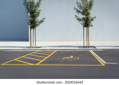 Empty Parking Spot For Disabled Wheelchair Persons.