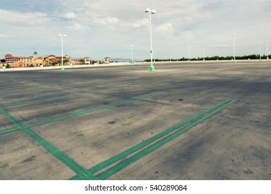 Empty parking lot in super store