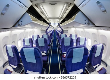 Empty passenger airplane seats in the cabin