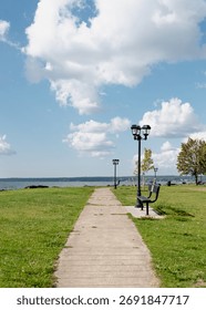 Empty Pathway at a Lakeside Park
