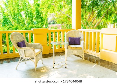 Empty Patio Chair And Table Decoration On Balcony