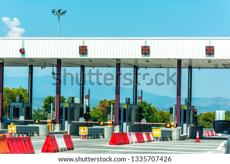 Empty pay toll check point - Toll booths at highway