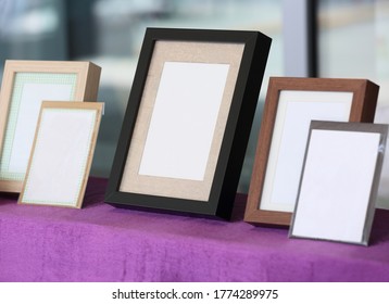 Empty photo frames on display