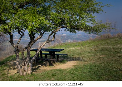 Empty picnic table - very beautiful view on the village - Powered by Shutterstock