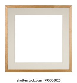 Empty Picture Frame In A Heavily Distressed Light Oak Moulding With Matte, Isolated On White, Square Format