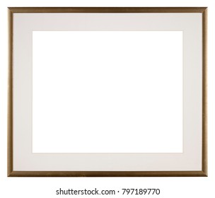 Empty Picture Frame Isolated On White, Simple Contemporary Gold Finish And A Mount