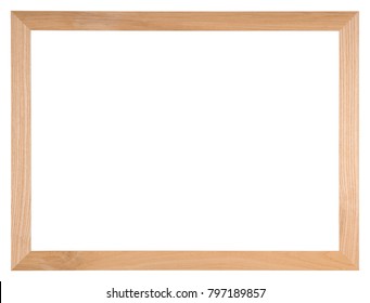 Empty picture frame isolated on white, landscape format, in light oak wood - Shutterstock ID 797189857