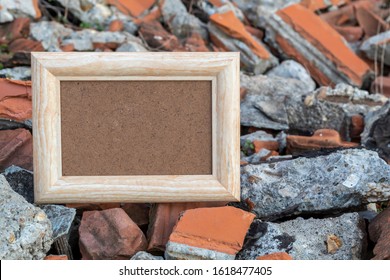 Empty Picture Frame on Background Created Using Broken Building Blocks