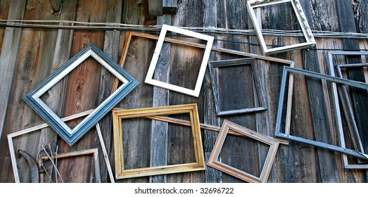 Empty picture frames on a wall