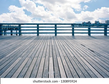 Empty pier at Coney Island beach, New York City.