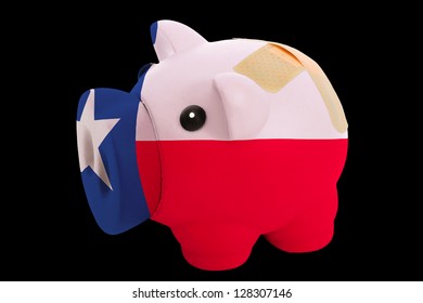 Empty Piggy Rich Bank In Colors Of Flag Of Us State Of Texas On Black Background