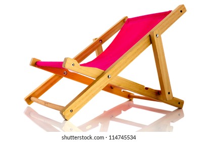 Empty Pink Beach Chair Isolated Over White Background