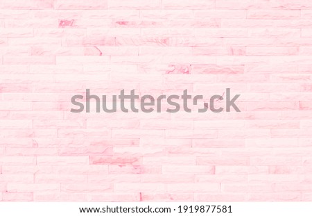 Empty Pink brick wall texture background in the bedroom at lovely. Brickwork stonework interior, rock old clean concrete grid uneven abstract weathered brick design, horizontal architecture wallpaper.