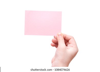 Empty Pink Business Card In Hand Kid