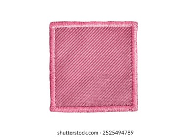 Empty pink fabric square patch isolated on white background