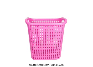 Empty Pink Laundry Basket Isolate On White Background