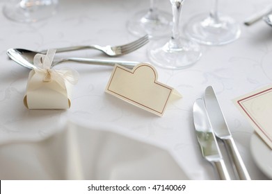 Empty Place Card On The White Festive Table