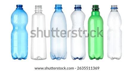 Empty plastic bottle isolated on a white background, representing concepts like recycling, plastic waste, and environmental issues