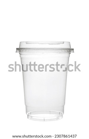Empty plastic coffee cup isolated on white background. Clear plastic cup mockup for coffee, milkshake or juice.