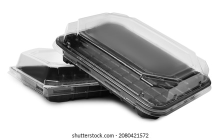 Empty Plastic Containers For Food On White Background