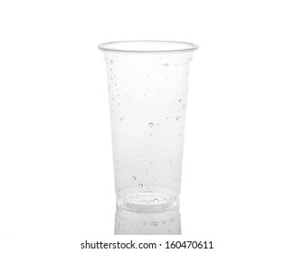 Empty Plastic Cup Isolated On A White Background.