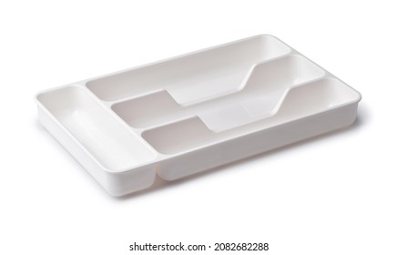 Empty Plastic Drawer Cutlery Tray Isolated On White