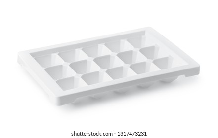 Empty Plastic Ice Cube Tray Isolated On White