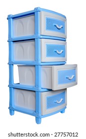 Empty plastic laundry container with four boxes.  Isolated on a white background.