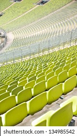 Empty Plastic Seats At Stadium, Open Door Sports Arena