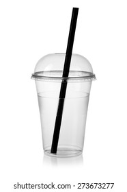 Empty Plastic Smoothie Cup With A Straw