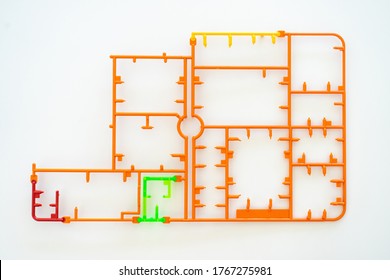 Empty Plastic Sprue Part Or Model Kit Assembly Toy Injection Molding Set After Cut Part On White Background