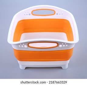 Empty Plastic Storage Container Isolated On Gray