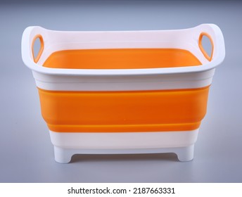 Empty Plastic Storage Container Isolated On Gray