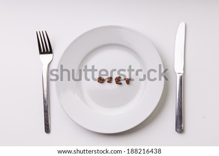 Empty Plate with Diet Caption Inside. White Background