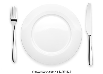 Fork Knife On Empty Plate High Res Stock Images Shutterstock